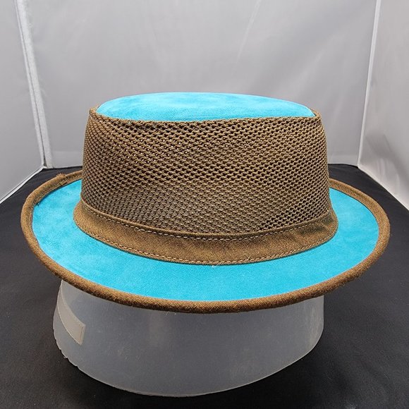 Ashbury Ace Fedora Tan Mesh w/ Blue Suede - American Hat Makers MED/LG - RARE main image 8